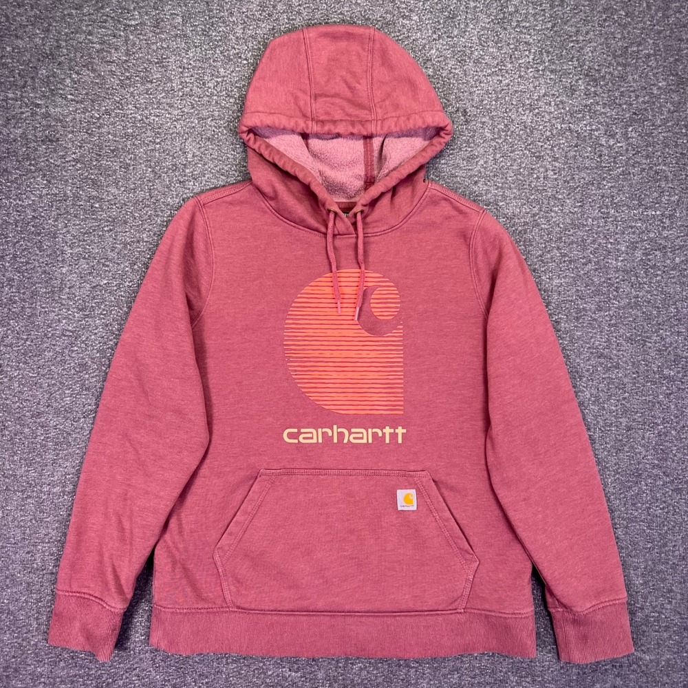 Carhartt Rain Defender Hoodie Girls L 12-14 Rose Heather Graphic Logo Sweatshirt